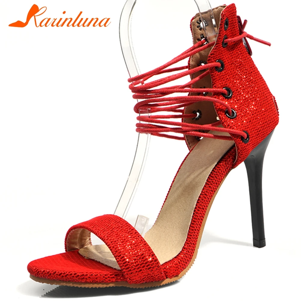 

Karinluna 2020 New Arrivals Plus Size 34-48 Thin High Heels Party Sandals Woman Shoes Zip Up Summer Shoes Women Sandals Lady