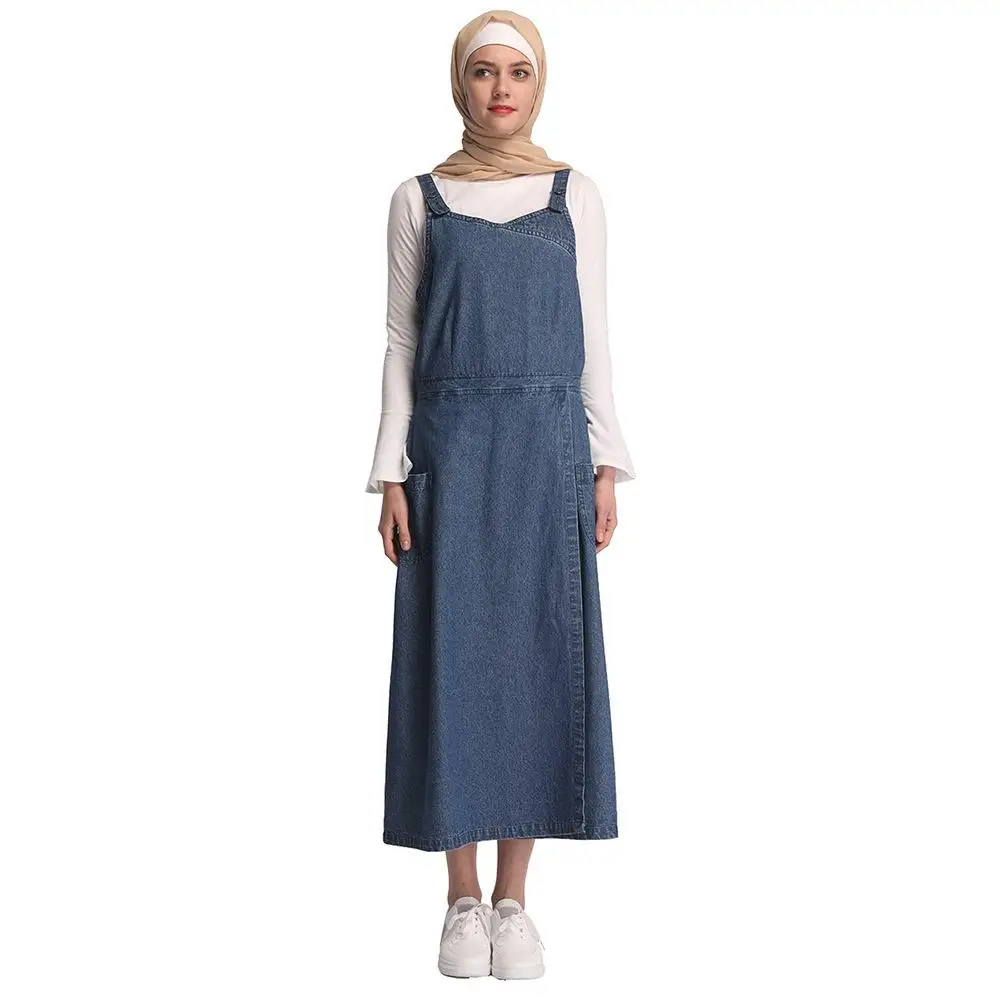 Muslim Women's Denim Maxi Pinafore Dungaree Dress – Loose Fit, Long Jean Straps, High Waist, Plus Size – Islamic Casual Clothing image 6