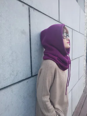 Женский многофункциональный шарф, шапка, кашемировая шерсть, вязаные шапки, закрывающие шею, зимние, мягкие, теплые, одноцветные, головной убор M138 - Цвет: Фиолетовый