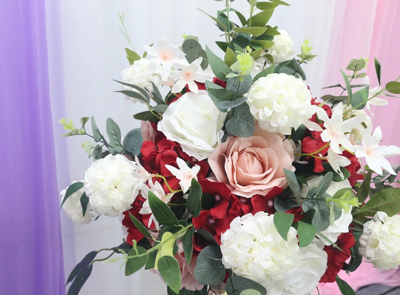 JAROWN Customize Artificial Rose Hydrangea Flower Ball Wedding Table Centerpiece Decor Flower Half Ball Stand Set Home Party Decor (14)