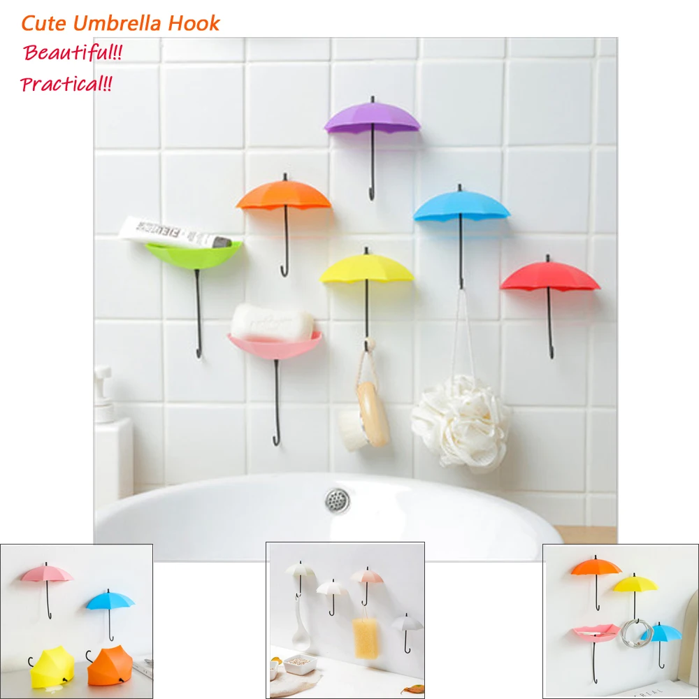 

3pcs Umbrella Hook Self Adhesive Wall Door Clothing Hanger Keys Sundry Hanging Hooks Bathroom Kitchen Sticky Holder Decor