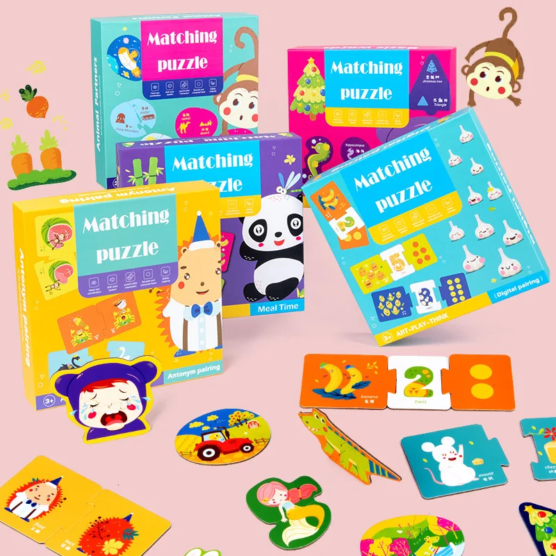 Children Paper Puzzles Toy Early Educational Flat Large Matching Animal Fruit Vocabulary Number Puzzle Jigsaw Puzzle