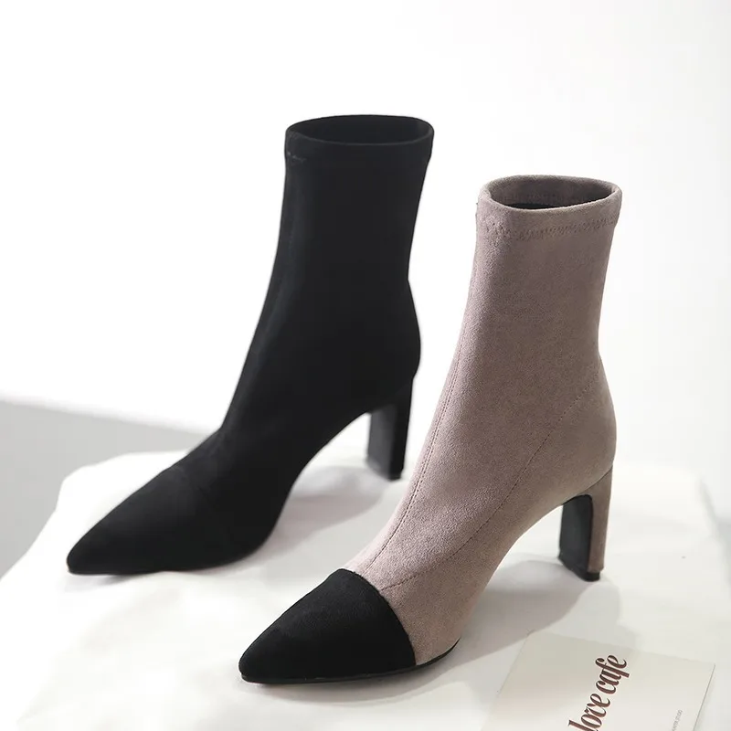 

Temperament ladies ankle boots. Autumn and winter explosions fashion pointed color matching Martin boots high heel boots
