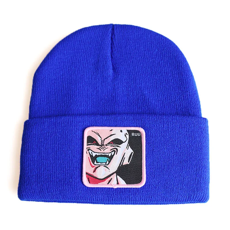Dragon Ball Z MAJIN BUU Beanie, высококачественные хлопковые повседневные шапочки для мужчин и женщин, теплая вязаная зимняя шапка, модная однотонная шапка унисекс - Цвет: Синий