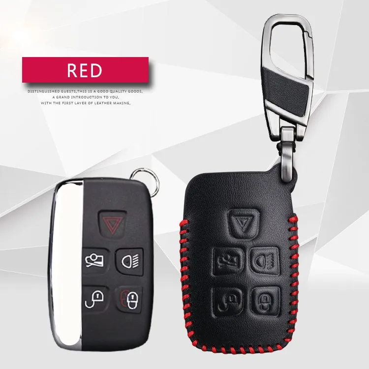 Red Line 5 Button Для Jaguar XF XJ X type F pace цепь для ключей брелок кожаный чехол автомобильный брелок держатель для Jaguar F-type XE X-type E Pace - Название цвета: Red Line 5 Button