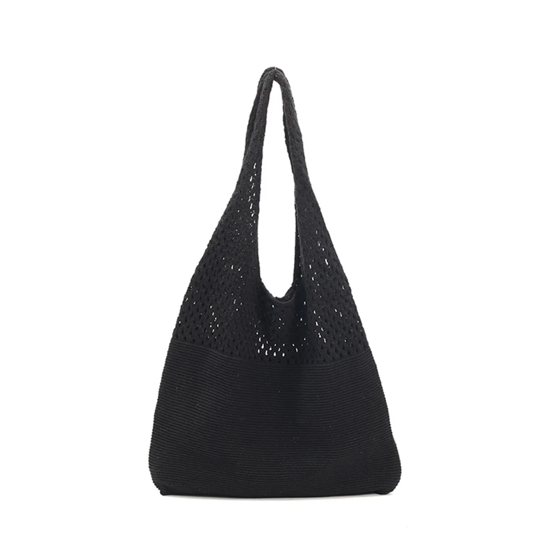 

Casual ladies shoulder bag high quality designer knit bag high capacity folding reusable fashion ladies beach shopping handbag
