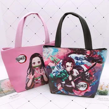 

Portable Lunch Bag Cartoon Anime Ghost Blade PU Lunch Box Cooler Handbag Bento Pouch Dinner Container School Food Storage Bag