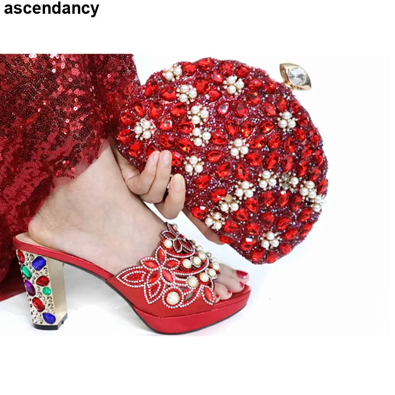 

Italian Shoes with Matching Bags Set Decorated with Rhinestone African Party Shoe and Bag Italy High Heels Women Wedding Shoes