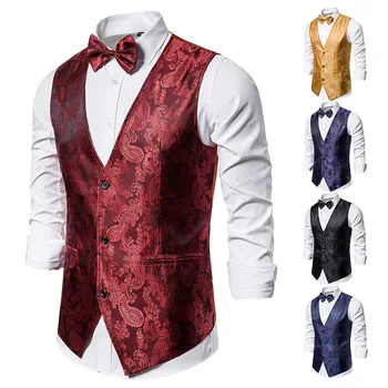 

2019 New Arrival Men Slim Fit Vest Fashion Floral Pattern Style Business and Party Mens Vests 5 Colors Single Button S~XXL