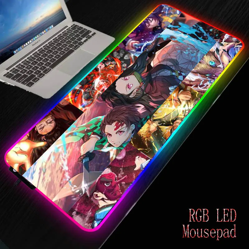 

XGZ Anime Demon Slayer Kimetsu No Yaiba Gaming RGB Large Mousepad LED Lighting USB Keyboard Desk Pad Mice Mat for Laptop Desktop