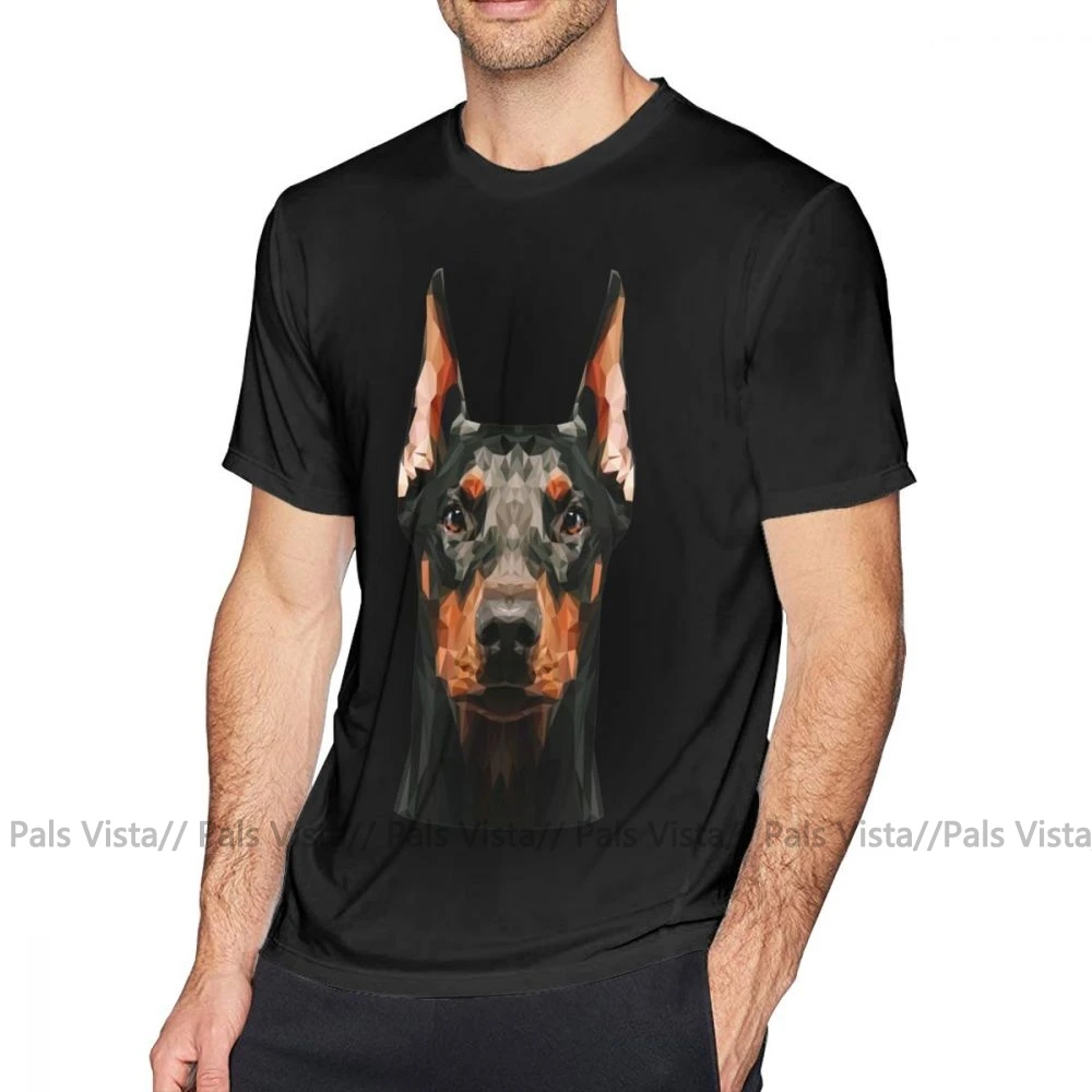 Doberman T Shirt Doberman Low Poly T-Shirt 100 Percent Cotton Short Sleeve Tee Shirt Cute Printed Classic Oversized Male Tshirt - Цвет: Черный