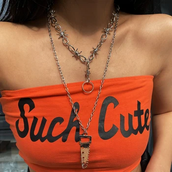 

Lacteo Gothic Multi Layered Big Saw Pendant Necklace Hip Hop Punk Thorns Chain Choker Necklace Jewelry for Men Women Gifts