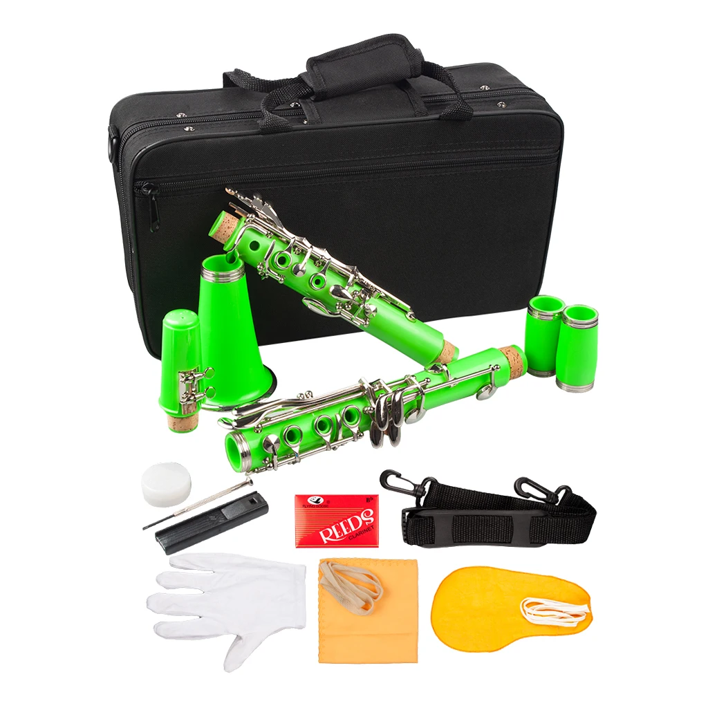

Beginner Student B Flat Clarinet Set with Carry Case PVC Plastic Green