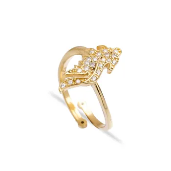 

925 Sterling Silver Adjustable Ring Seahorse Design Zircon Stone Turkish Handmade Mint Jewelry