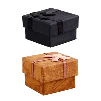 

48 Pcs Ring Earring Jewelry Display Gift Box Bowknot Square Case Black & Brown