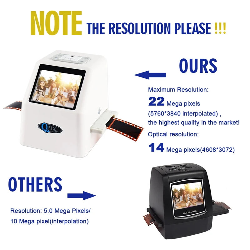 Portable 35mm Film Scanner Digital Film Converter with 22 Mega Pixels 110 135 126KPK Super 8 Negati