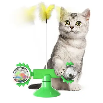 

Pet Cat Sucker With Feather Turn Windmill Meow Planet Toy Yellow Interactive Animal Toys Cat's Favorite Toy