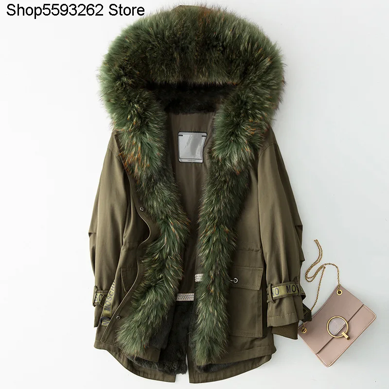 

Long Term Yes Goods 2020 Winter Quilted Rabbit Fur Liner Raccoon Fur Collar Lady Pai Overcome Fur Coat