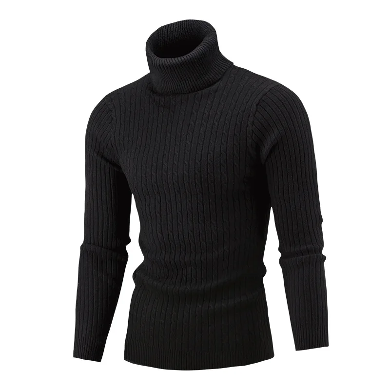 Riinr осенне-зимний мужской свитер Мужская водолазка сплошной цвет повседневные мужские свитера Slim Fit брендовые вязаные пуловеры - Цвет: black