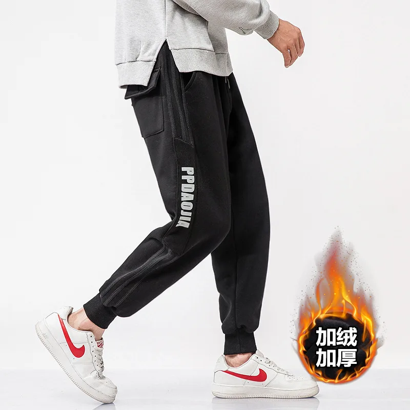 

Large Size 2019 Winter New of Large Size Men's Beam Leg Printed Stripes Brushed And Thick Casual Sports Sweatpants