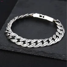 S925 чистый серебряный браслет с орнаментом, индивидуальная классика, популярный Ретро стиль, шесть символов, истина, мужской тайский серебряный браслет для мужчин