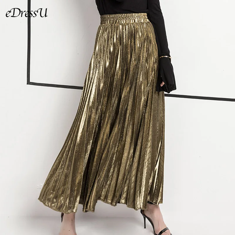 Women Skirt NEW A-line Pleated Skirt High Quality Gold Spring Long Skirt High Waist Fashion Skirt Vintage Beach Skirt LM-8299 Women Skirt NEW A-line Pleated Skirt High Quality Gold Spring Long Skirt High Waist Fashion Skirt Vintage Beach Skirt LM-8299