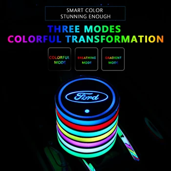 

1pcs Fashion Car Styling Car led Luminous Logo Light LED Cup Drink Holder Anti Slip For Fords Fiesta Ecosport Car Accessories