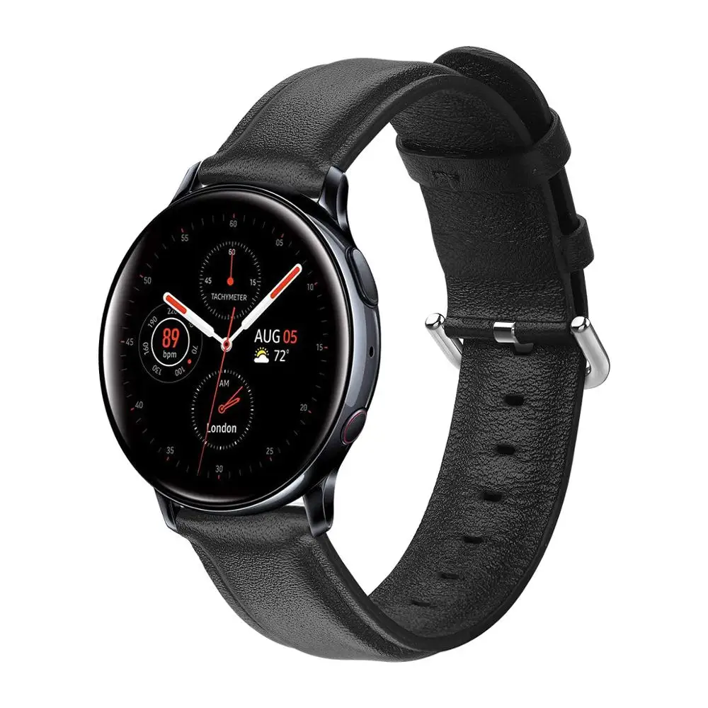 Кожаный ремешок для samsung Galaxy watch active 2 ремешок 44 мм 40 мм gear S2 huawei GT 2 42 мм 20 мм ремешок для часов браслет ремешок для часов 20 - Цвет ремешка: black