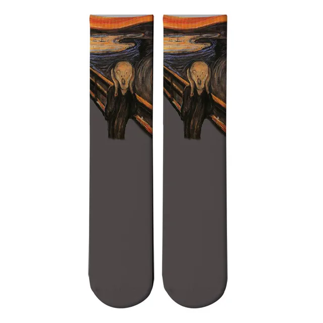 Mona Lisa Retro Printed Art Socks For Unisex Fashion Funny Famous Painting Long Socks Van Gogh Starry Night Women Cotton Socks Style20