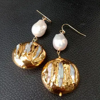 

Y·YING natural Cultured White keshi Pearl Biwa Pearl Dangle Hook Earrings classic style for women