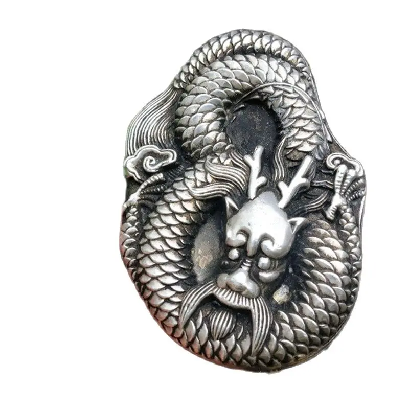 

Chinese Tibetan Silver Carving Inkstone Danlong Plate With Silver Inkstone