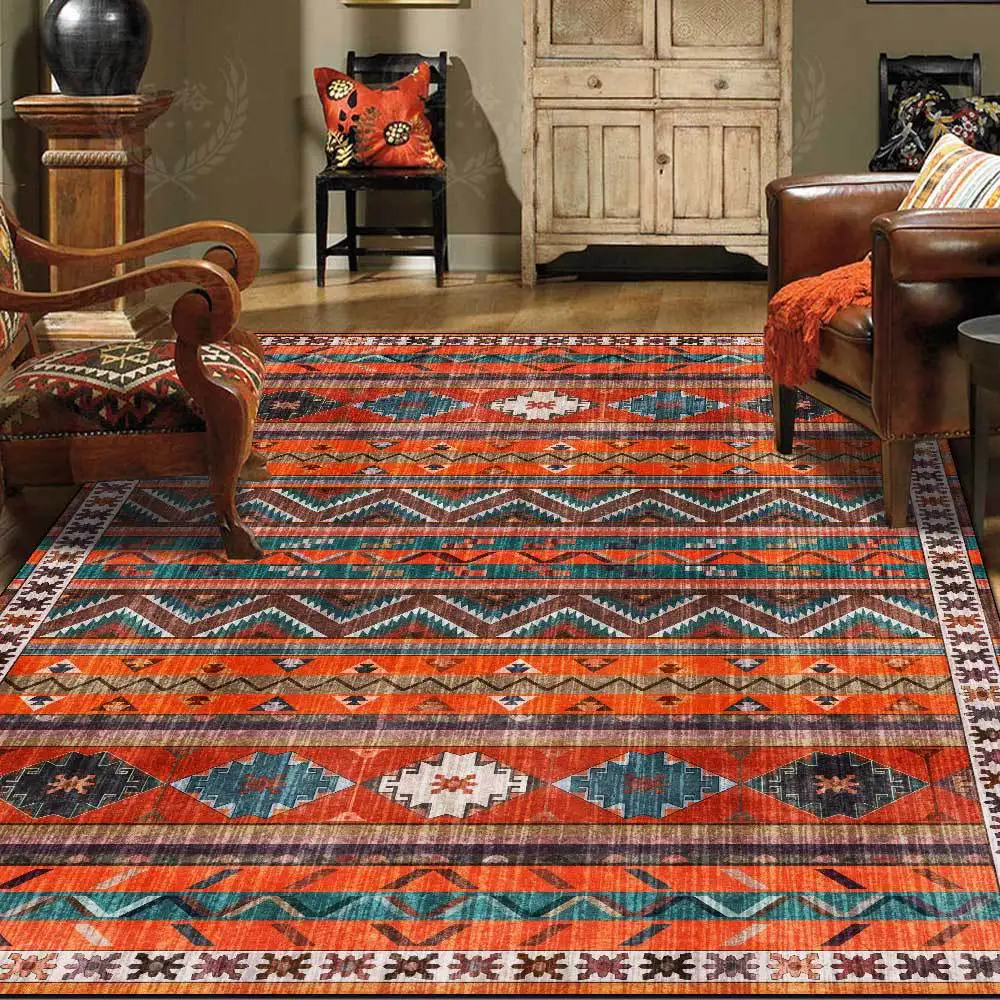 Ethnic Retro Geometric Stripes Dark Orange Sofa Bed Living Room Bedroom Bedside Carpet Floor Mat Washable Large Anti Slip Floor Rug Aliexpress