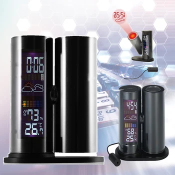 

LCD Display Weather Bedroom Backlight Battery Operated Thermometer Humidity Snooze Alarm Desktop Projection Clock Rotatable