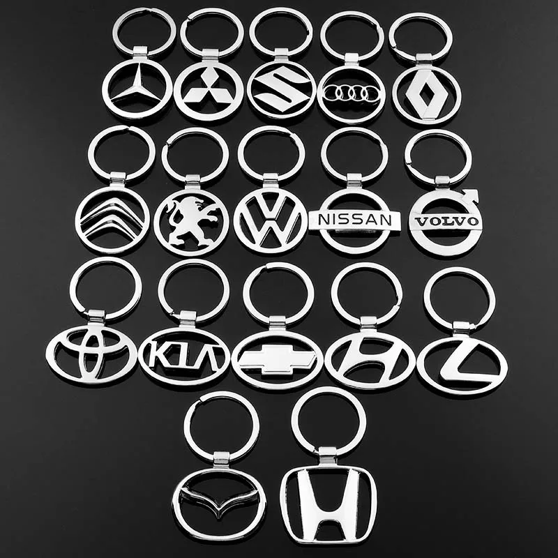 

3D metal zinc alloy hollow keychain car full brand logo keychain fashion waist hanging trend pendant to send car holder gift