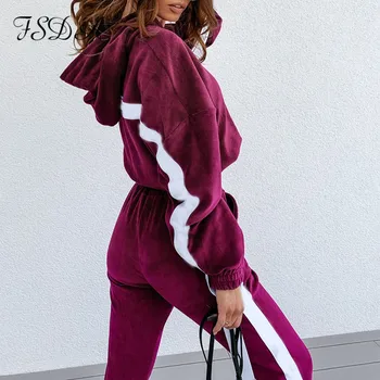 

FSDA Velvet Women Set Long Sleeve Crop Hoodies And Pants Joggers Suit Casual Autumn Winter 2020 Two Piece Set Black Outfits
