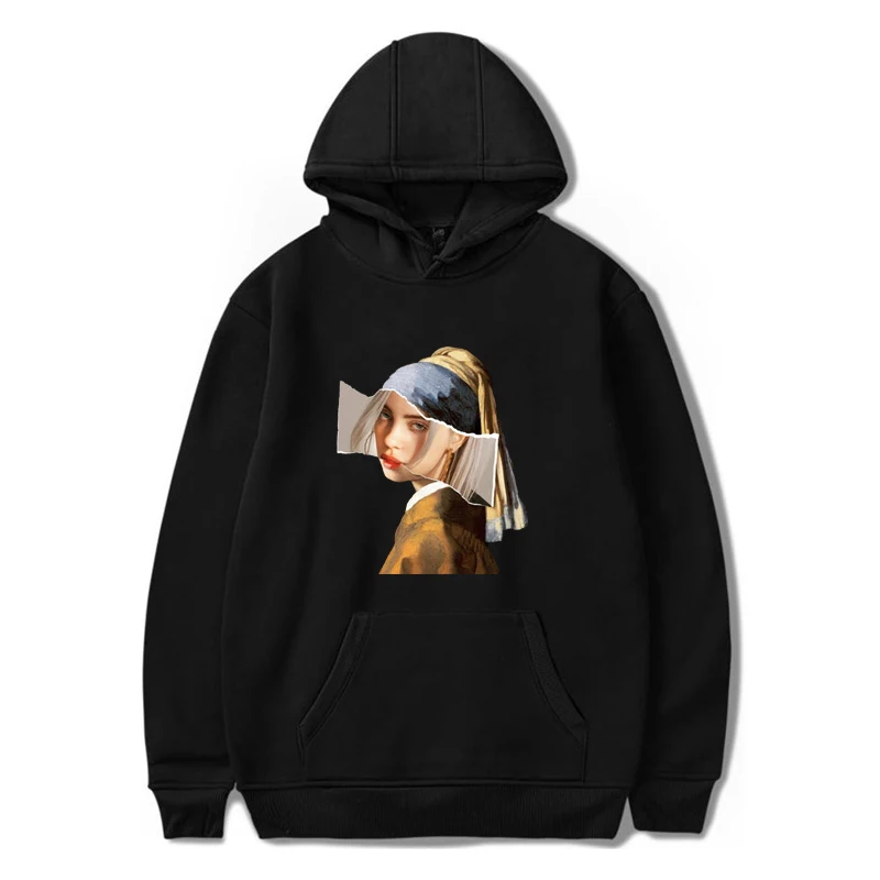 Мода Harajuku Billie Eilish повседневная пара спортивная одежда толстовки Забавный принт Мужская толстовка хип хоп пальто свободная уличная одежда - Цвет: black