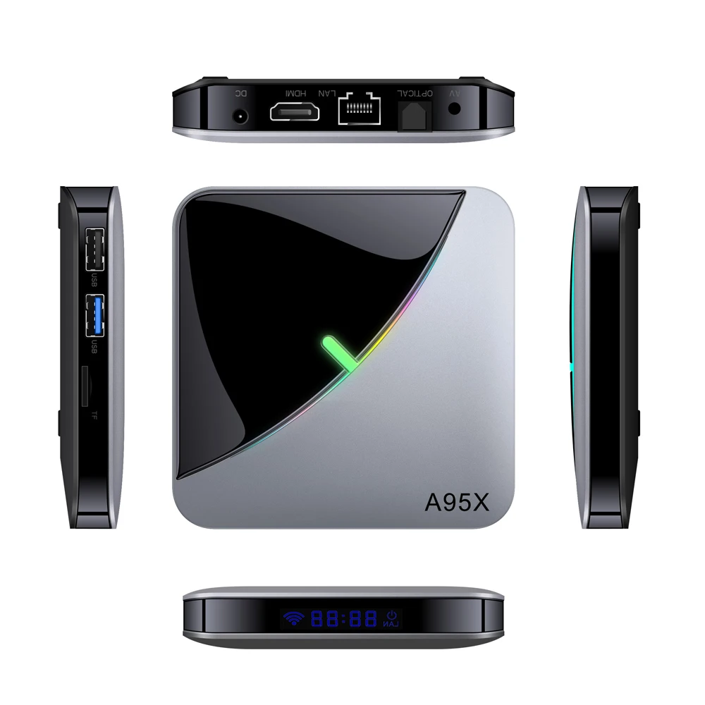 EstgoSZ A95X F3 Air Smart TV Box Android 9.0 Amlogic S905X3 Quad Core Max 4GB 64GB with RGB Light G31 GPU Dual USB Dual WiFi