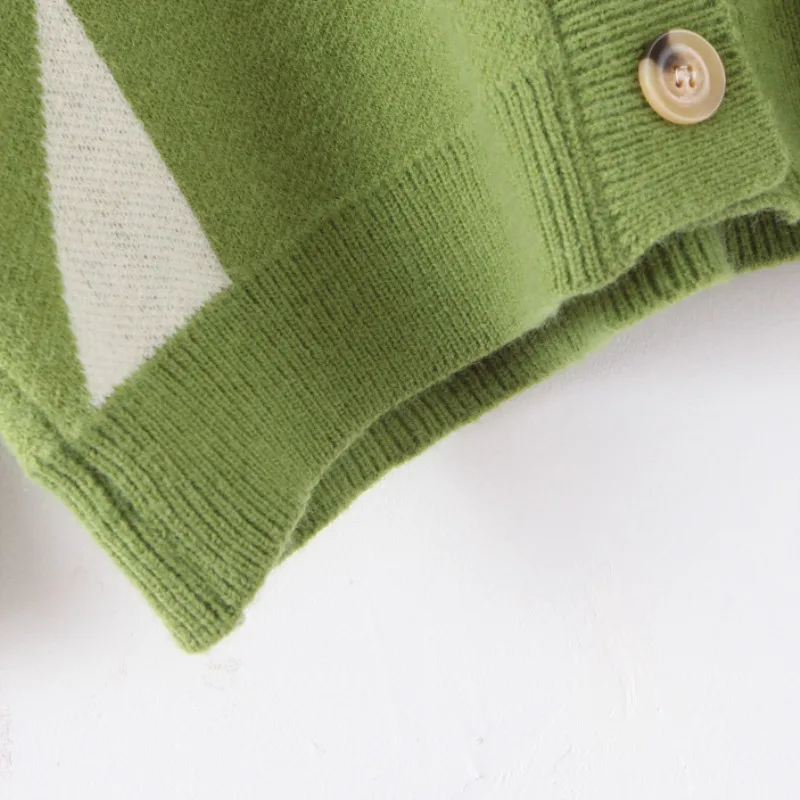 NSZ Женский вязаный свитер с принтом, куртка с длинным рукавом и v-образным вырезом, мешковатый кардиган, негабаритная вязаная одежда, зимнее теплое пальто