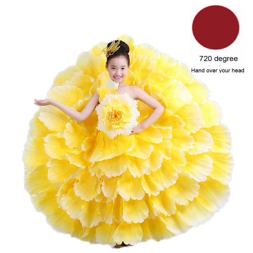 Color4 720 degree 6 цветов, иудейский цыганский стиль, детское испанское фламенко для девочек, платье с оборками и цветочным принтом, винтажная элегантная одежда для свадебной вечеринки, танцевальное платье - Цвет: Color4 720 degree