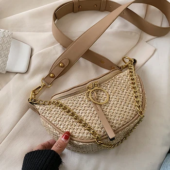

Straw Crossbody Bag 2020 Summer Fashion New High Quality Women's Designer Handbag Chain Shoulder Messenger Bag Travel Chest Bag