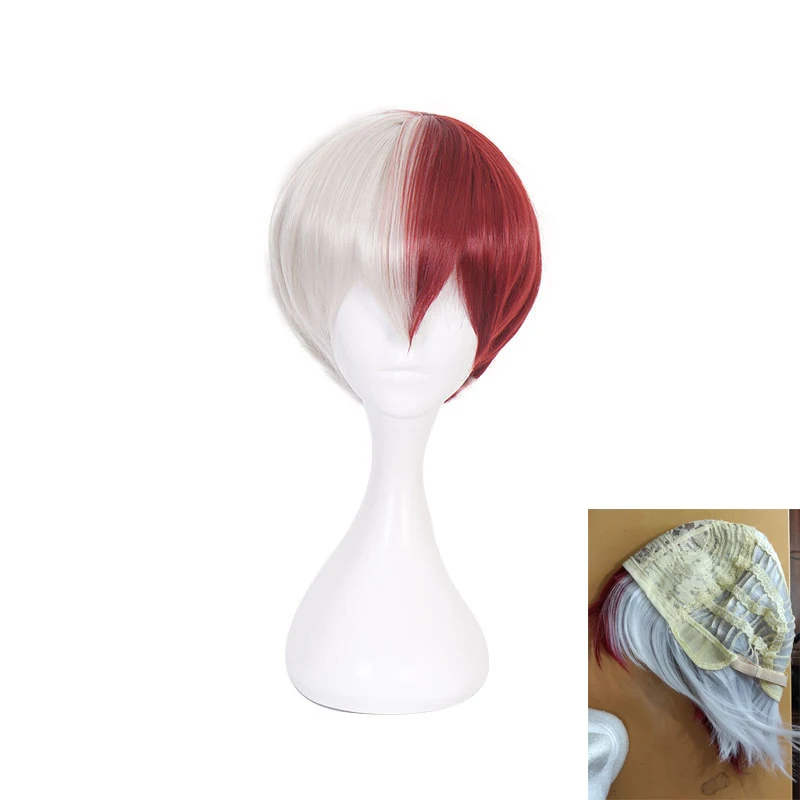 

My Hero Academia Shoto Todoroki Shouto Wigs Boku no Hiro Akademia Short White Red Heat Resistant Hair Cosplay Wig + Wig Cap