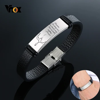 

Vnox Personalize ID Bracelets for Men Leather Bangle with Stainless Steel Bar Black Casual Classic Male Jewelry Gift for Him