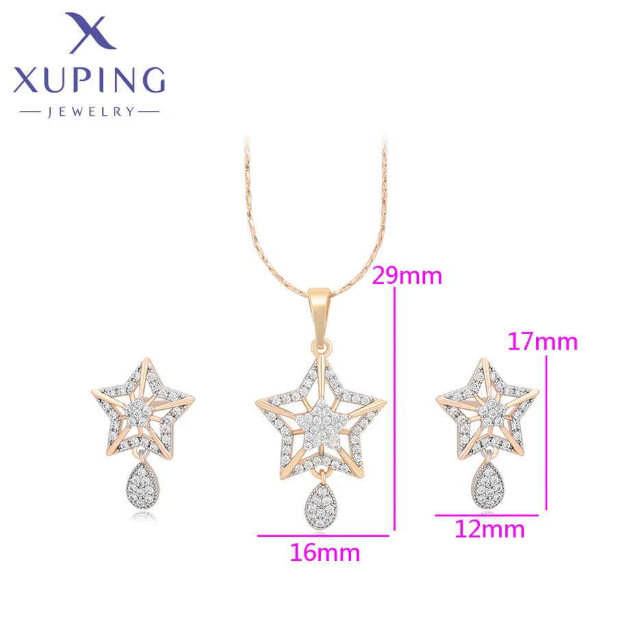 Xuping Jewelry Fashion Star Shaped Gold Plated Charm Earring and Pedant Necklace Set For Women Girl Party Gift S00141457