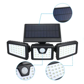 

Solar Light with Motion Sensor Three Head Rotatable Fully Automated Operation Solar Induction Lamp Waterproof Wall Security Lamp