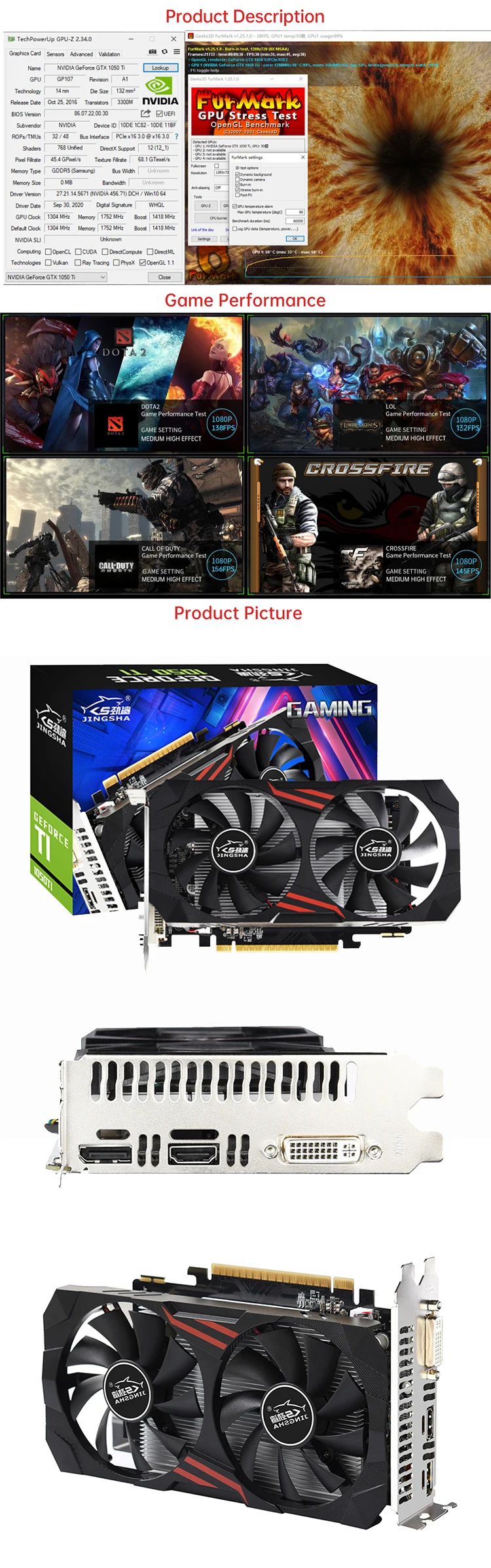 JINGSHA New Video Card Original NVIDIA Geforce GTX 960 1050 Ti 2GB 4GB GDDR5 128 bit Graphics Card GTX960 Gaming GPU non RX 580 video card for pc