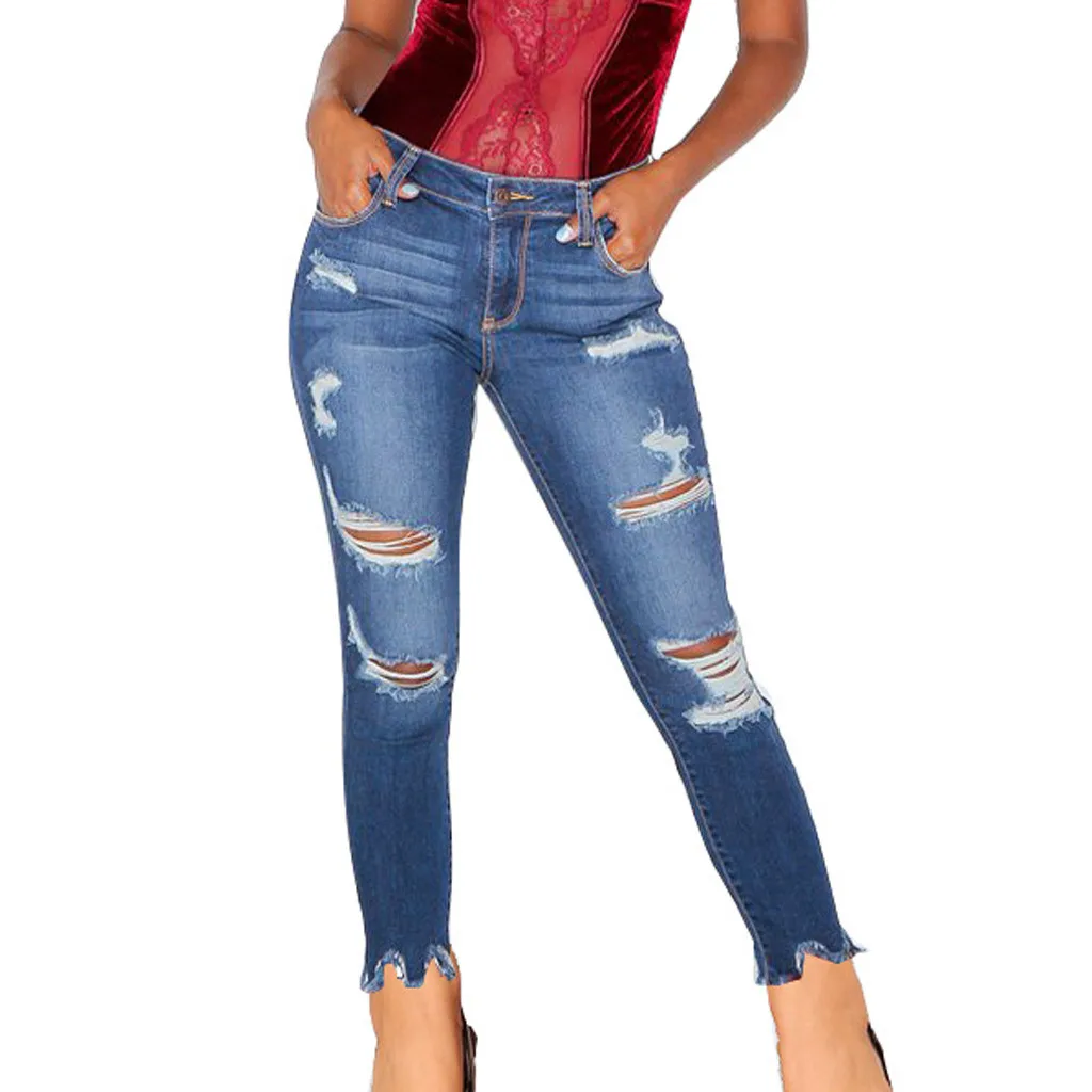Джинсы женские модные рваные джинсы стрейч леггинсы облегающие спортивные штаны брюки рваные джинсы для женщин vaqueeros