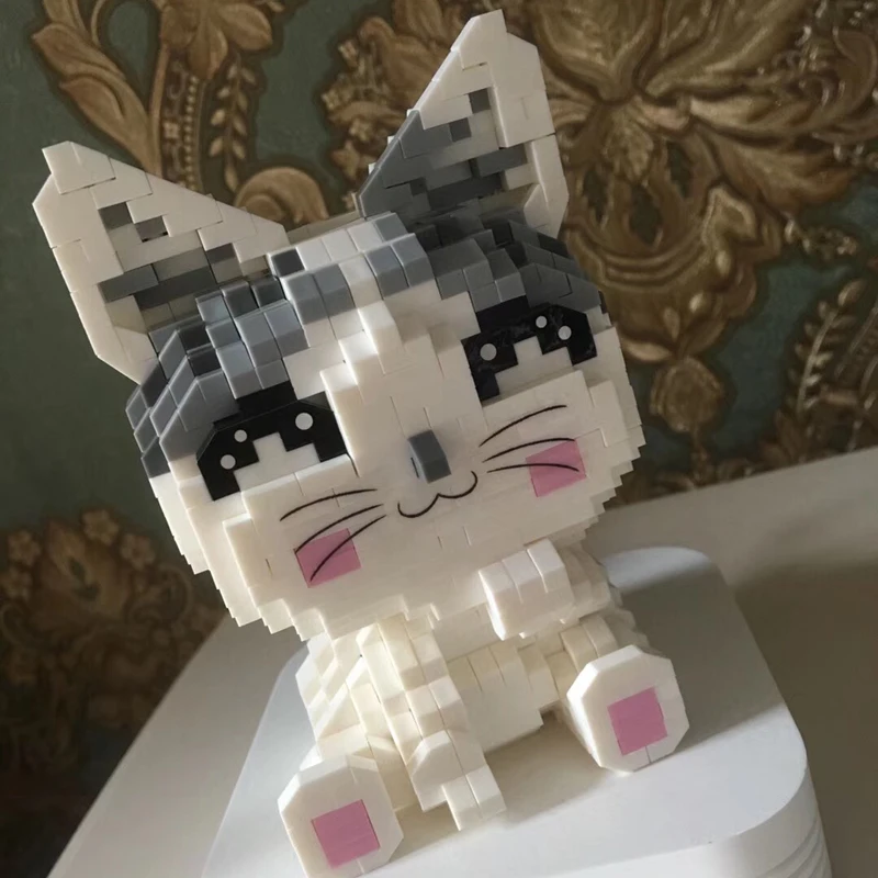 HC улыбка мультфильм кошка котенок милый белый животное 3D модель DIY Мини Алмаз строительные небольшие блоки кирпичи сборки Игрушка без коробки