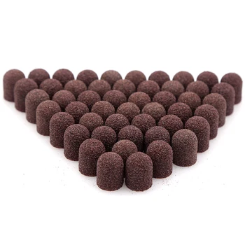 

50PCS 13*19 Brown Sanding Caps Electric Milling Cutter Rotary Nail Drill Sanding Cap for Manicure Pedicure Drill Accessory