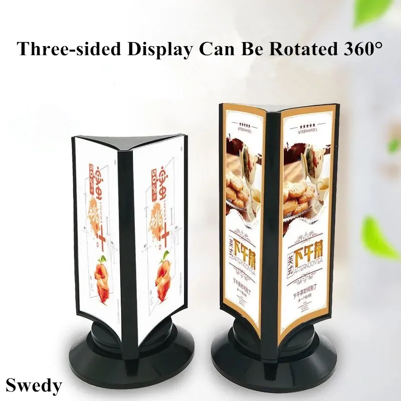 360 Degree Rotating Plastic Sign Holder Stand Tables Poster Picture Photo Display Frame Promotion Advertising Holder three side rotating plastic sign holder stand picture photo ad display frame tabletop menu holder display stand