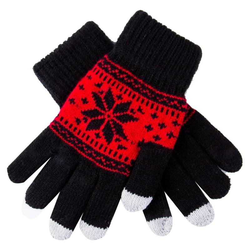 Black and red Зимние перчатки для женщин и мужчин унисекс вязаные теплые варежки вызов говорящий и сенсорный экран перчатки подставка для мобильного телефона - Цвет: Black and red